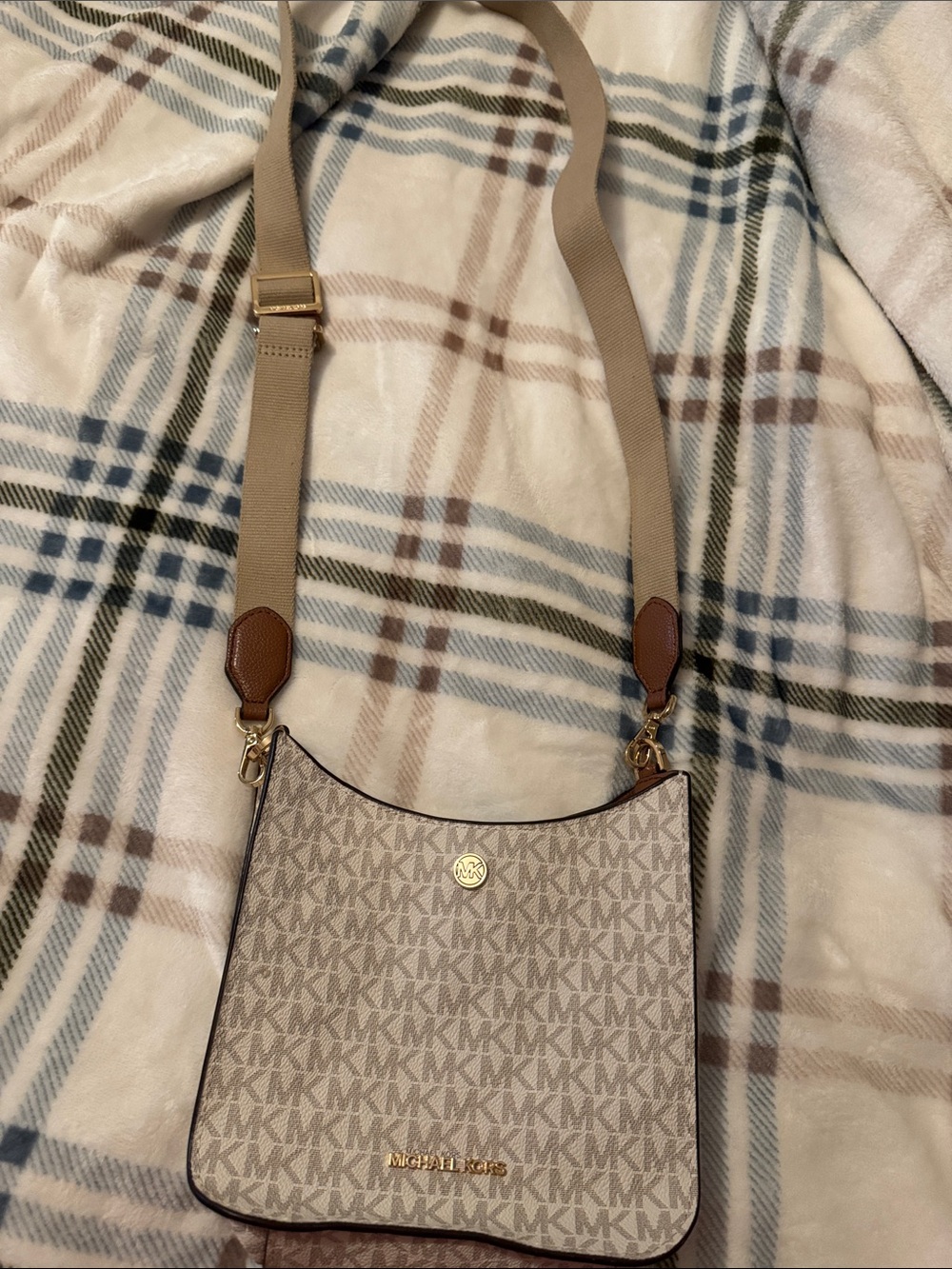Michael Kors Beige and Brown MK Logo Crossbody Mini Bag
